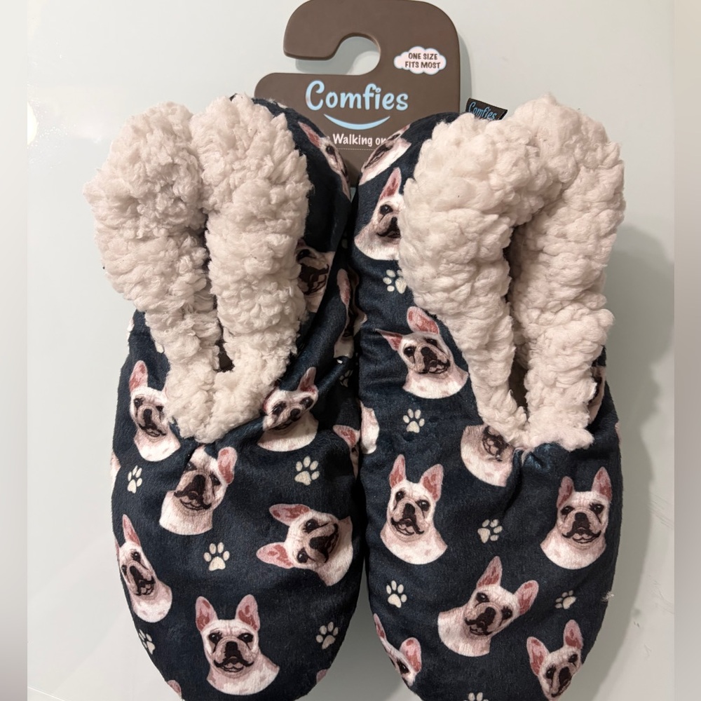 Dog Print Slippers - Navy and White - Picture 2 of 5